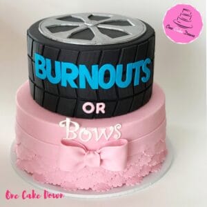 Burnout or bows baby shower cake design