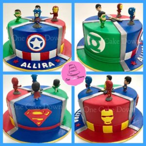 Captain America, Green Lantern, Superman, Ironman birthday cake